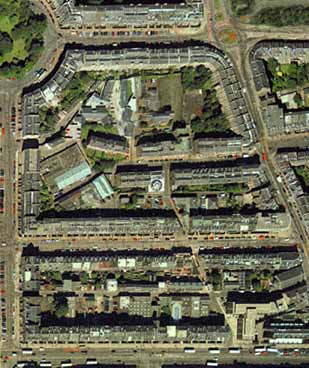 Detail from an aerial photograph of Edinburgh  -  XYZ Digital Map Co, 2001  -  Stockbridge