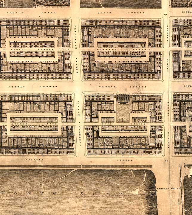 Detail from map of Edinburgh New Town  -  Kirkwood, 1819  -  First New Town (central section)