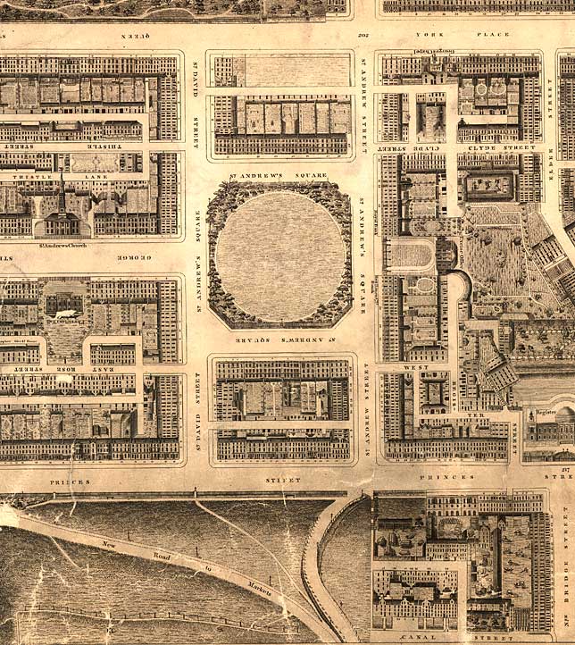 Detail from map of Edinburgh New Town  -  Kirkwood, 1819  -  First New Town (east section)