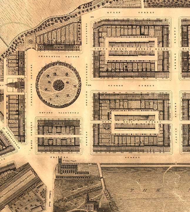 Detail from map of Edinburgh New Town  -  Kirkwood, 1819  -  First New Town (west section)