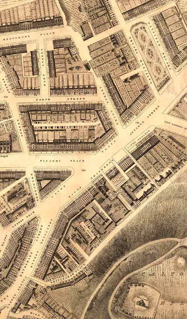 Detail from map of Edinburgh New Town  -  Kirkwood, 1819  - Greenside