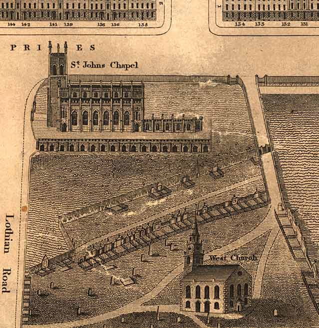 Detail from map of Edinburgh New Town  -  Kirkwood, 1819  -  West End