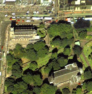 Detail from an aerial photograph of Edinburgh  -  Digital Map Co, 2001  -  West End of Princes Street