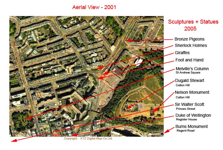 Aerial View of Calton and Broughton - 2001  -  showing Sculptures and Statues