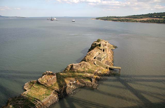 Looking down from the Forth Bridge - The island of Inchgarvie in the Firth 