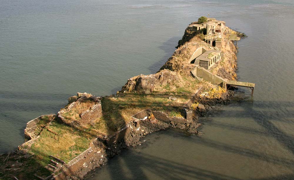 Looking down from the Forth Bridge  -  The island of Inchgarvie in the Firth of Forth.