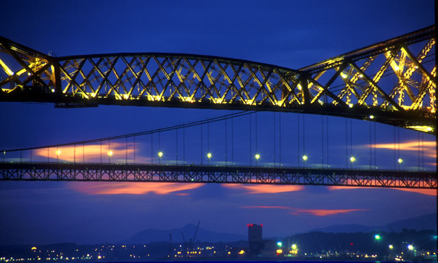 The Forth Bridges  3  -  Rail Bridge Floodlit