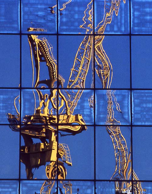 London Docklands  -  Reflections of 2 cranes