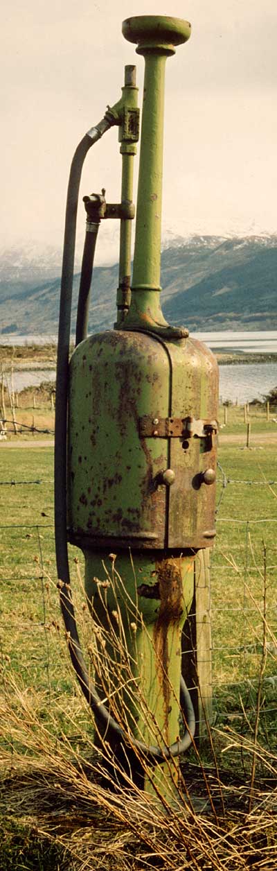 Zoom-in to an old Petrol Pump near Loch Alsh in the Scottish Highlands