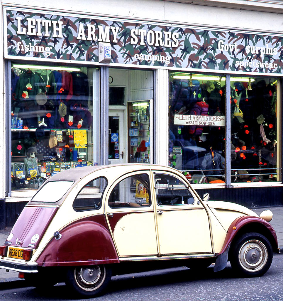 2CV and shop at 10 Brunswick Place, Leith Walk, Edinburgh