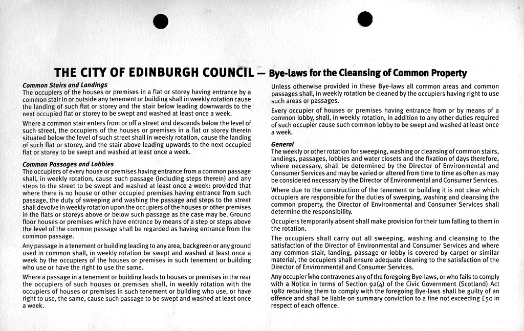 'It's Your Turn to Sweep and Wash the Common Stair' card - bye-laws on the back of the card