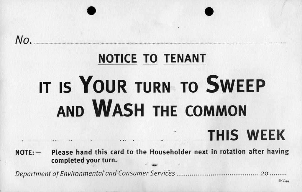 'It's Your Turn to Sweep and Wash the Common Stair' card - front of the card