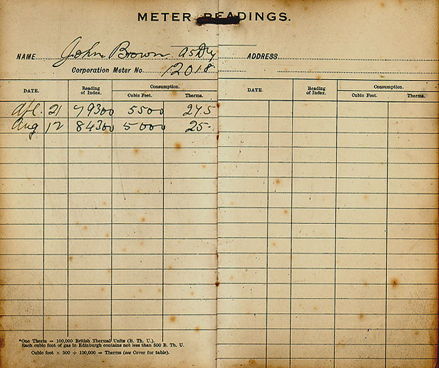Detail on a Gas Meter Reading Card - 1950s