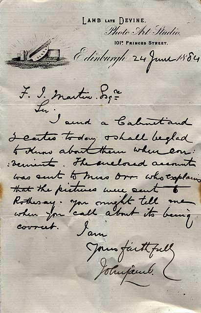 Letter from the company of 'Lamb, Late Devine' of 101b Princes Street