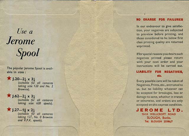Jerome - Developing and Printing envelope - inside - 1950s