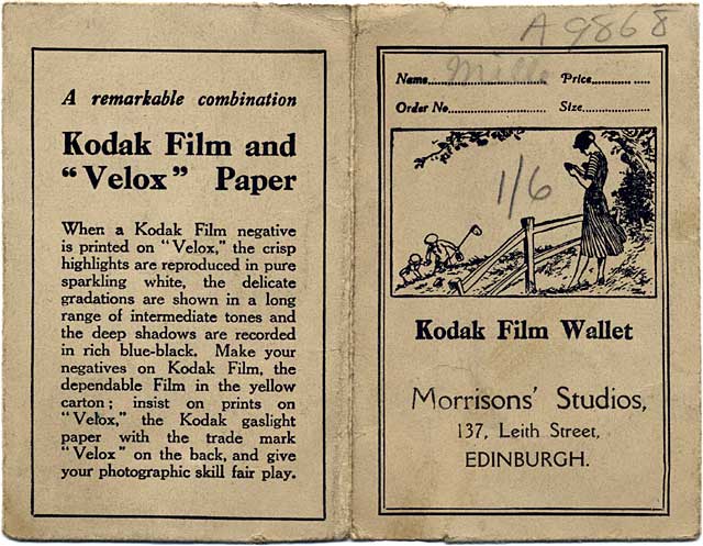Morrison's Studio - Developing and Printing wallet - Outside