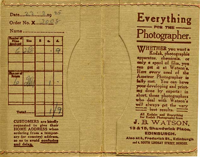 J B Watson - The inside of a developing and printing wallet, 1925