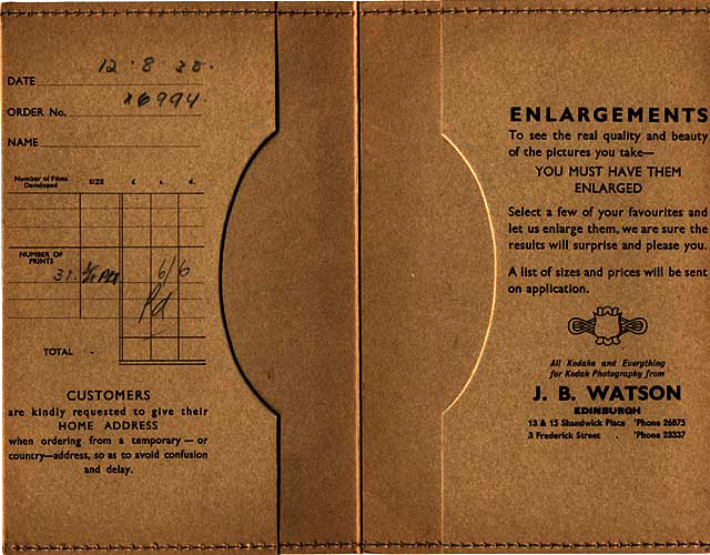J B Watson - Developing and Printing wallet, 1934 to 1938 - Inside