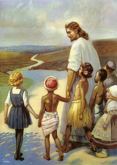 paintings of jesus with children. painting of Jesus against