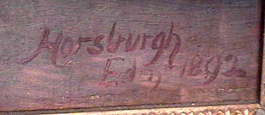 The signature on the bottom corner of a painting by John Horsburgh - A boy holding a model yacht