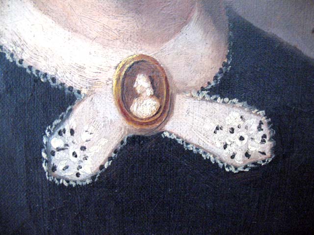 Portrait by Horsburgh of an unknown lady with lace collar and brooch - collar detail