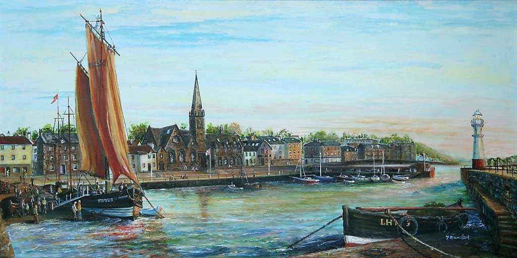 One of a series of paintings of harbours around Edinburgh by 'The Leith Artist', Frank Forsgard Manclark  -  Newhaven Harbour