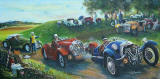 One of a series of paintings of Morgan Cars by 'The Leith Artist', Frank Forsgard Manclark  -  Title: 'Up the Dound Hillclimb'