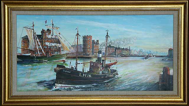 One of a series of paintings of harbours around Edinburgh by 'The Leith Artist', Frank Forsgard Manclark  -  Leith Harbour