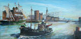 One of a series of paintings of harbours around Edinburgh by 'The Leith Artist', Frank Forsgard Manclark  -  Leith Harbour