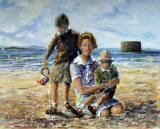 Painting by Frank Forsgard Manclark, 'The Leith Artist'   -   Leith Sands and the Martello Tower