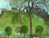 Painting by Edinburgh artist, Michael McVeigh  -  Edinburgh Castle and Princes Street Gardens  -  Is it acrylic?