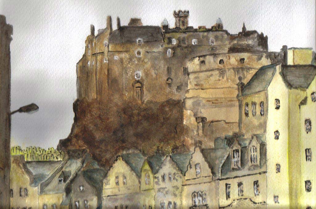 Painting by Mary Raeburn  -  Edinburgh Castle from Johnston Terrace, Edinburgh