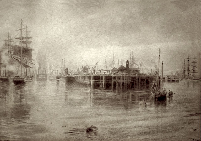 Granton Harbour from Eastern Breakwater - 1935 Watercolour from an 1888 sketch by Edinburgh artist, Peter Ingram Weir