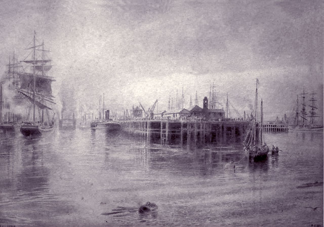 Granton Harbour from Eastern Breakwater - 1935 Watercolour from an 1888 sketch by Edinburgh artist, Peter Ingram Weir