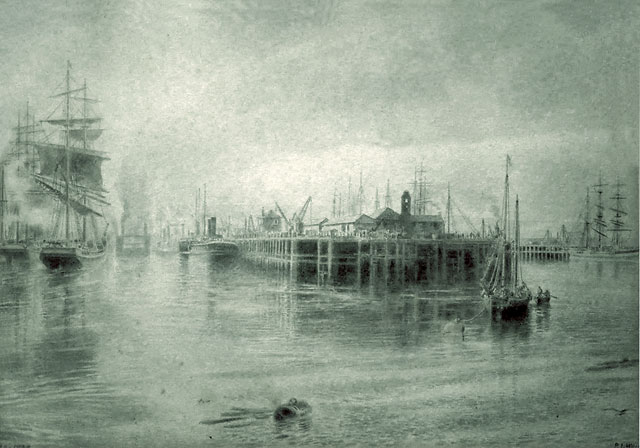 Granton Harbour from Eastern Breakwater - 1935 Watercolour from an 1888 sketch by Edinburgh artist, Peter Ingram Weir