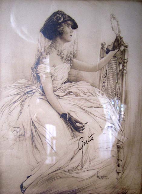 Portrait of Gertie by James Bacon. This is the original photo-litongraph from which portraits on silk were subsequently made.
