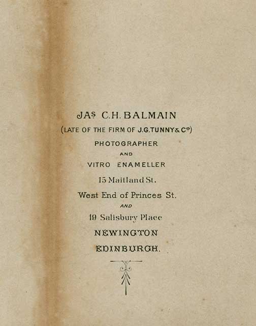 The back of a portrait by JCH Balmain of one of the members of the Wood Family.  Two brothers in this family operated the wholesale fish merchants, Wood Brothers in the early 1900s.