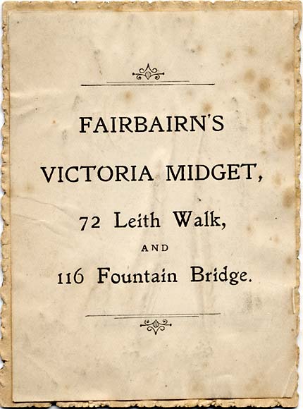 The back of one of Fairbairn's Victoria Midget photographs  -  No message on the front