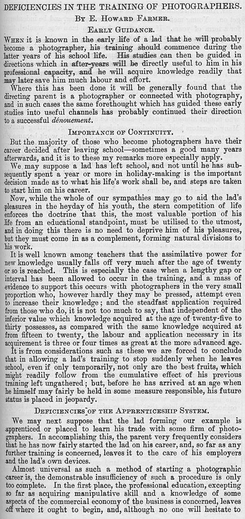 in Edinburgh, 1892 by E Howard Farmer  -  Deficiencies in the Training of Photographers  -  Page 1