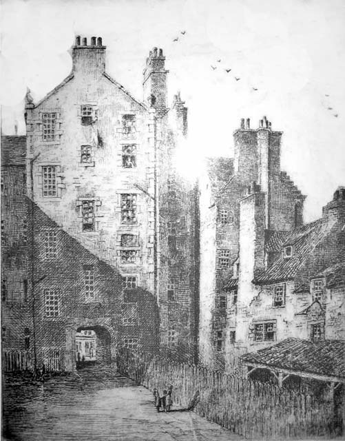 Etching titled 'Chancellor Court' by Robert Smith Forrest