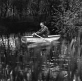 Photograph by Robin Gillanders  -  Ian Hamilton Finlay in his garden at Little Sparta