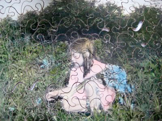 Jerome Sepia Print, hand-coloured then converted to become a jgsaw - Mum and Bluebells