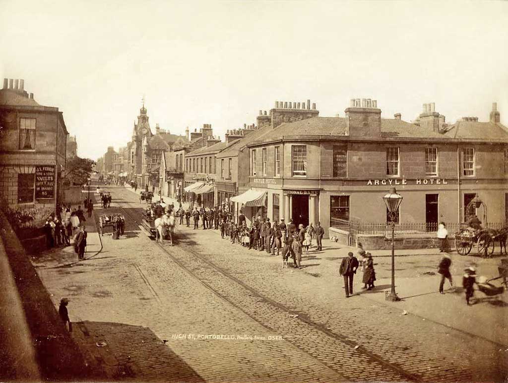 Photograph by T P Lugton in the Poulton series  -  Horse-drawn tram at Portobello High Street