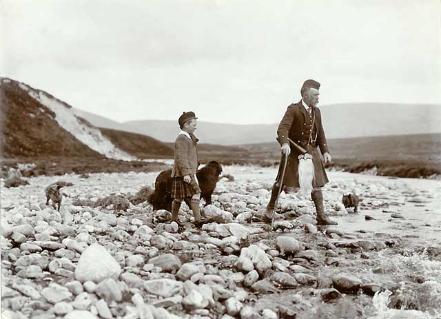 Photograph from the family of Horatio Ross - Hunting and Shooting in the Scottish Highlands - Man, boy and dog