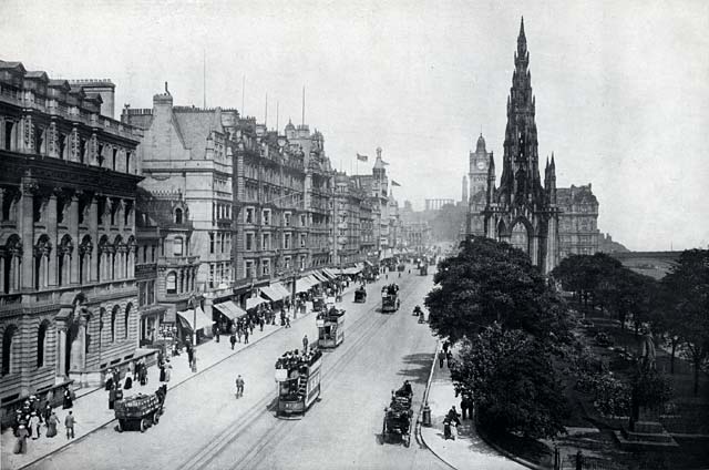 W R & S photograph from around the early 1900s  -  Princes Street looking east from the National Galleries