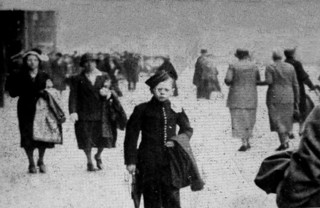 Walking Picture of Edinburgh  -  Ian Houston, aged about 14, going to or from his work as a bell boy at an Edinburgh Hotel, off the Royal Mile, around 1930-32