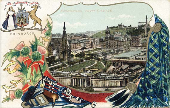B & R Postcard  -  Edinburgh from the Castle  -  Looking towards the Scott Monument, National Galleries, Princes Street and Calton Hill