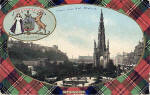 B & R Postcard  - Princes Street, looking west, with Stuart tartan