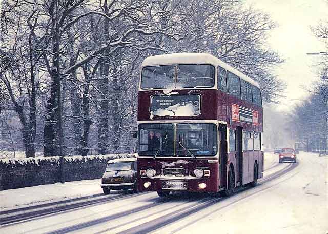 Beric Tempest Colourcard  -  A wintry scene on Frogston Road, Edinburgh with Leyland Atlantean 608.