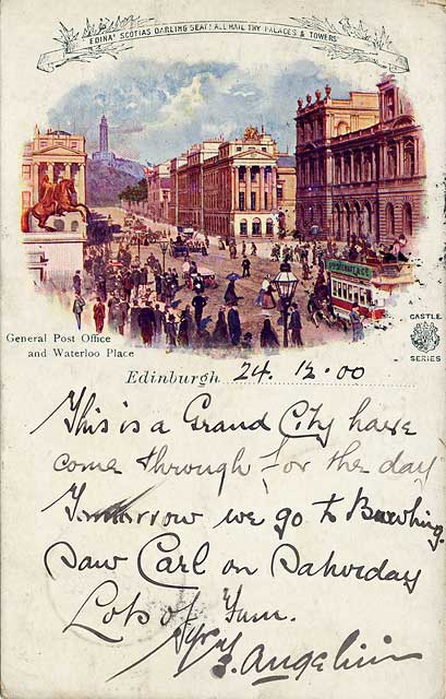 Postcard - George Stewart & Co's Castle Series - General Post Office and Waterloo Place, Edinburgh